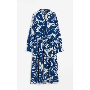 H&M Blue and White Floral Midi Viscose Shirt Dress 🤍 size medium